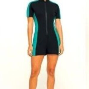 Bad Birdie Black and Teal Romper